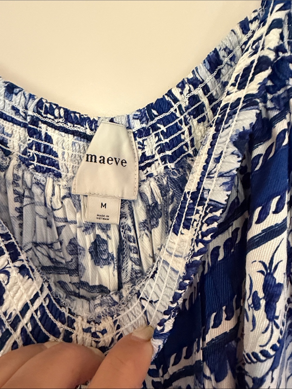 Anthropologie Maeve wide leg fluid jumpsuit blue white floral pants medium new - Picture 4 of 4